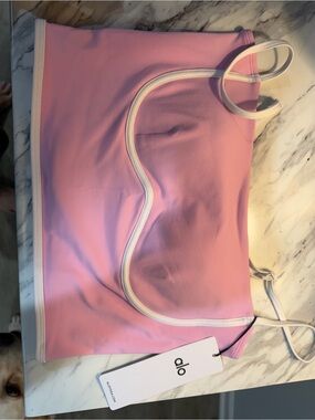ALO Yoga Pink Cropped Sports Tank with White Trim